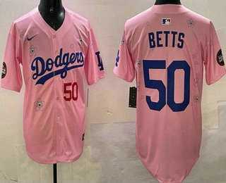 Men%27s Los Angeles Dodgers #50 Mookie Betts Pink 2025 Tokyo Series Limited Jersey->los angeles dodgers->MLB Jersey